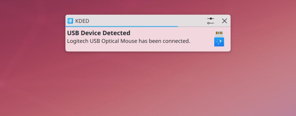 KDE Plasma 6.5 тепер показує сповіщення про підключення пристрою.