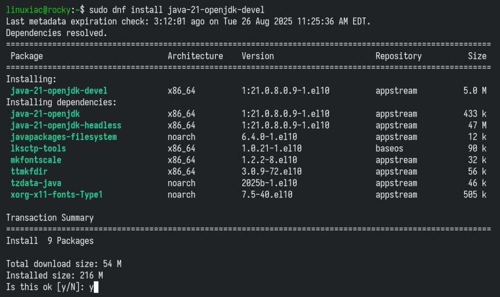 Installing Java on Rocky Linux 10.