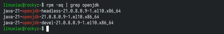 Finding the installed OpenJDK packages.