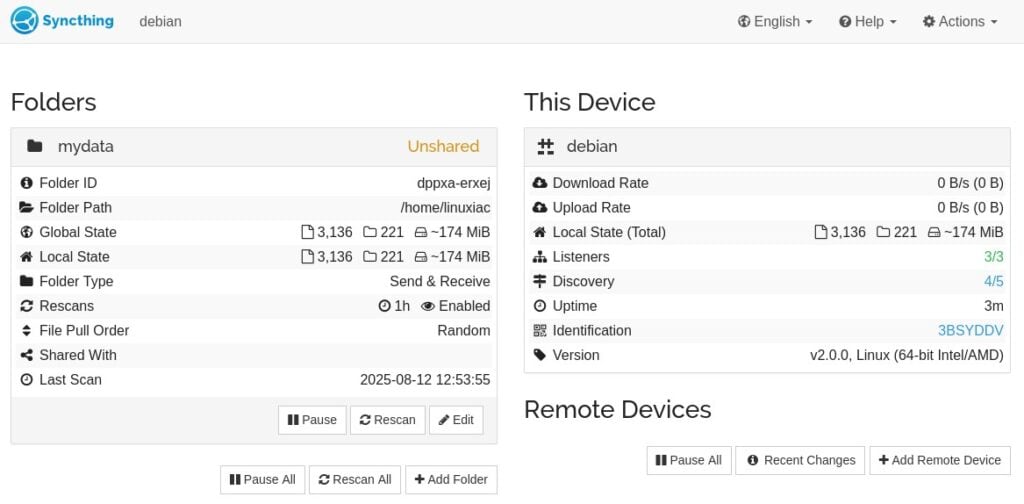 Syncthing 2.0 web UI