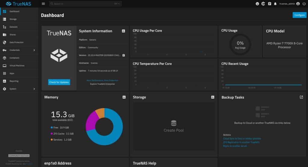 TrueNAS 25.10 "Goldeye" Web UI