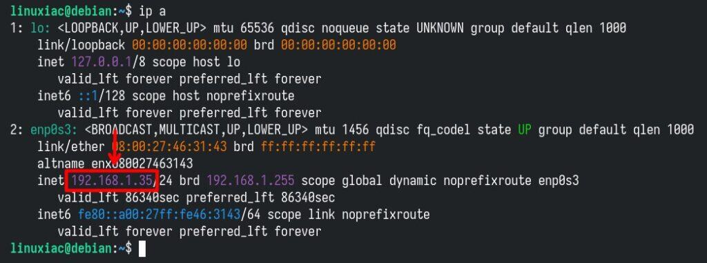 Finding the IP address of the virtual machine.