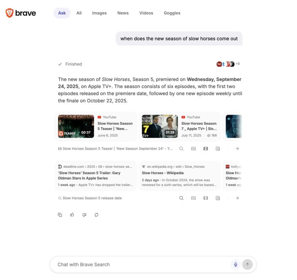 Brave 浏览器的 Ask Brave AI 功能。