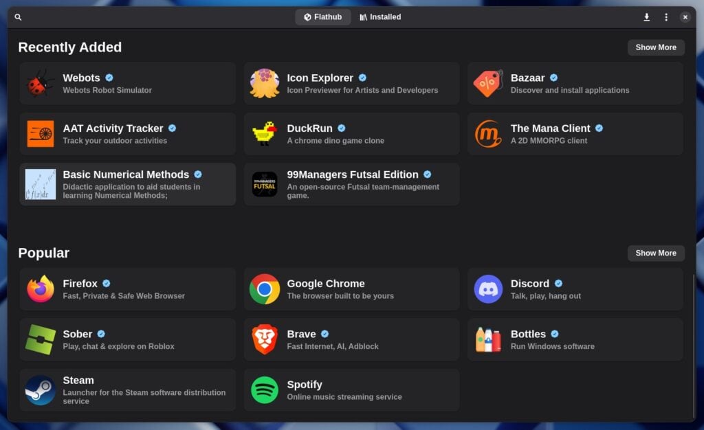 Bazaar is a lightning-fast app store for installing flatpaks on Linux.
