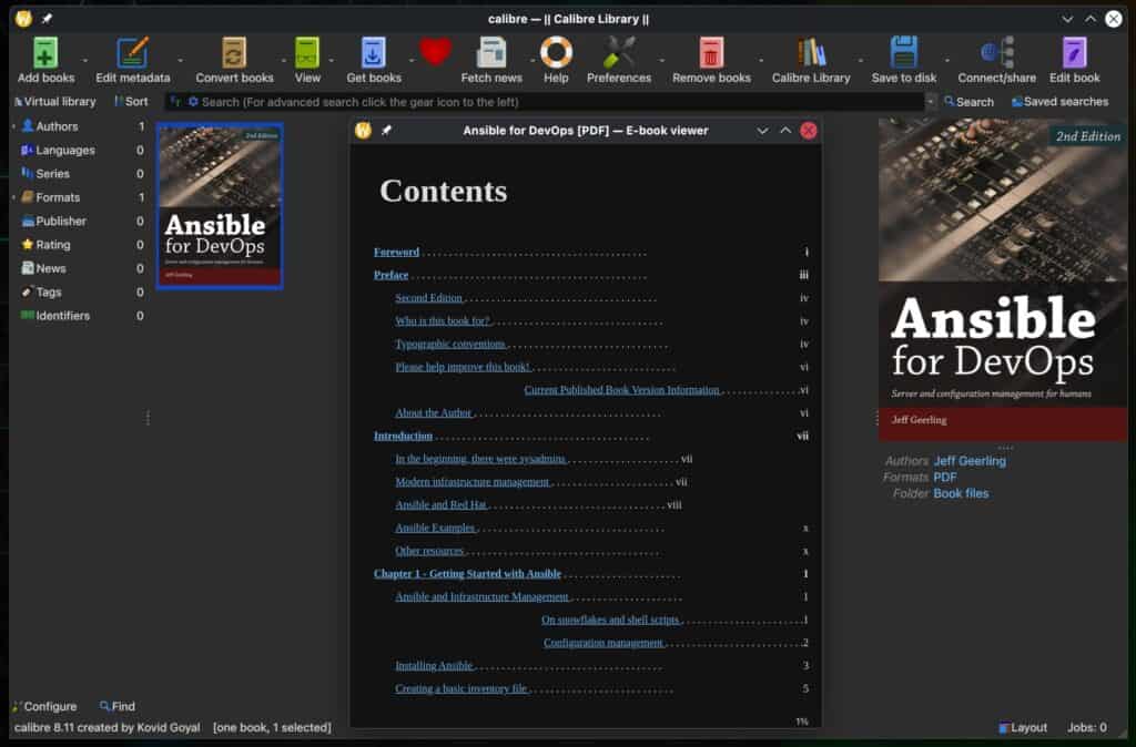 Calibre 8.11 e-book manager.