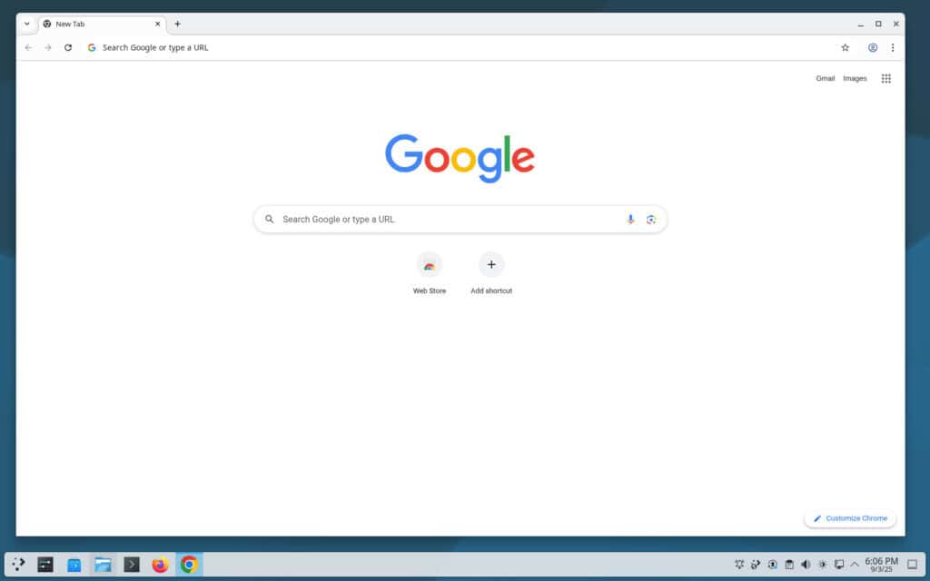 Google Chrome browser running on Debian 13 "Trixie".