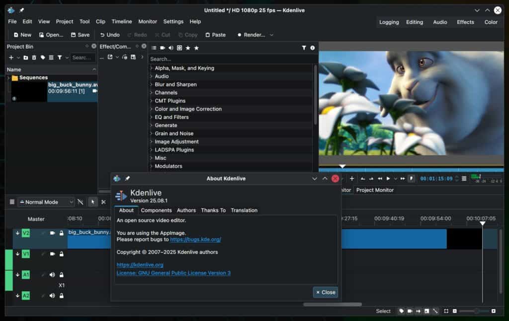Kdenlive 25.08.1 free & open-source video editor.