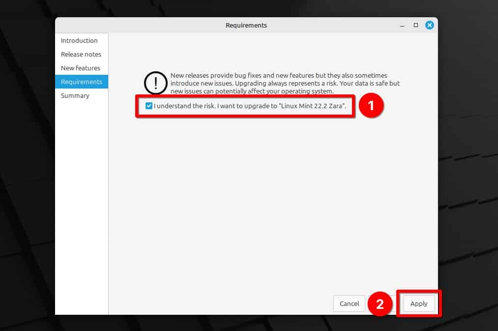 Confirm that you’d agree to start the update process.