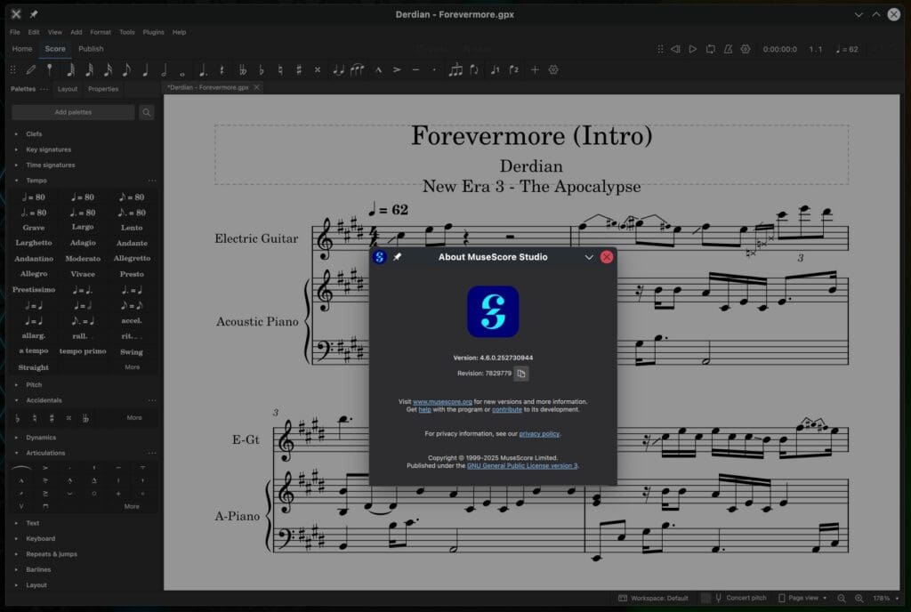 MuseScore Studio 4.6 notation software.