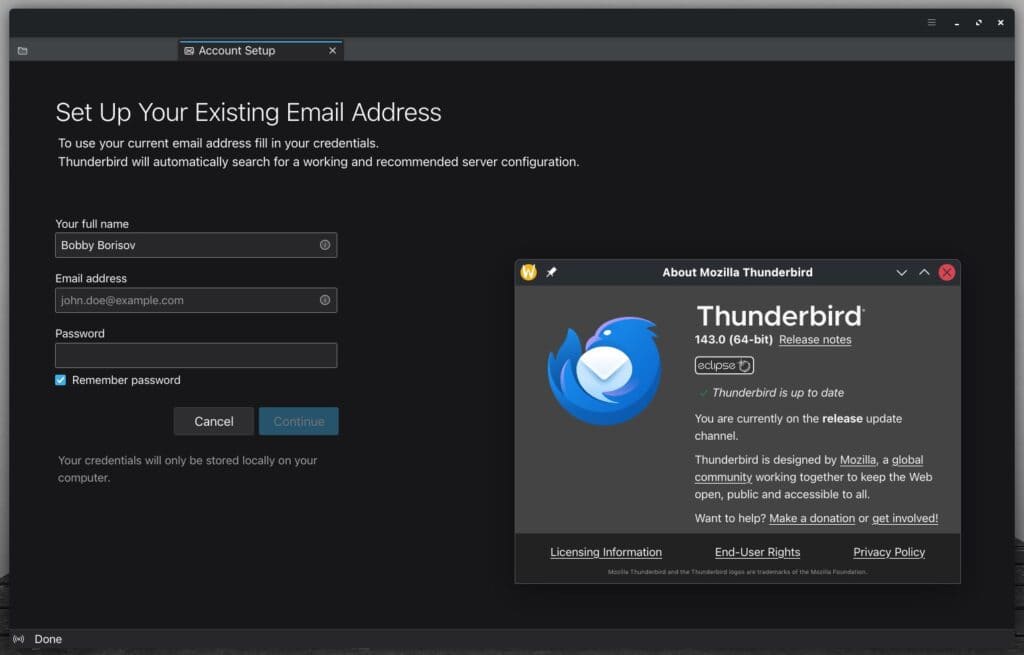 Mozilla Thunderbird 143 open-source desktop email client.
