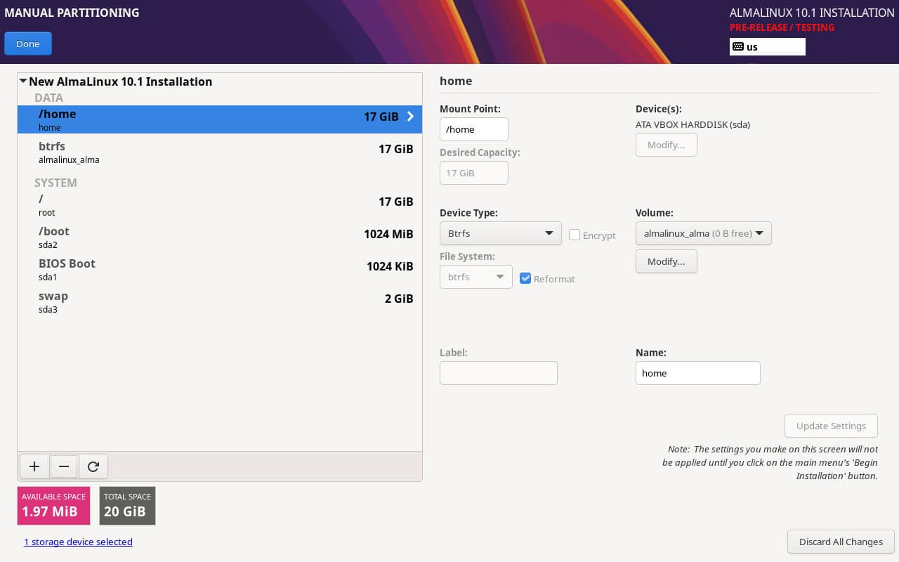 AlmaLinux 10.1 will introduce native installation over a Btrfs filesystem.