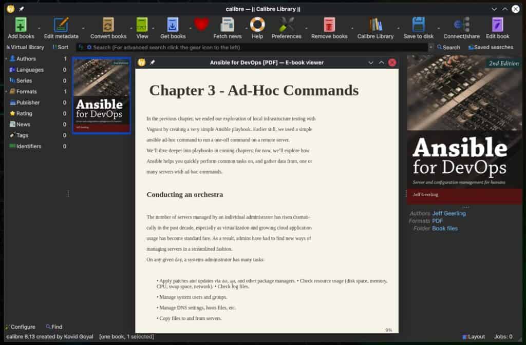 Calibre 8.13 e-book manager.