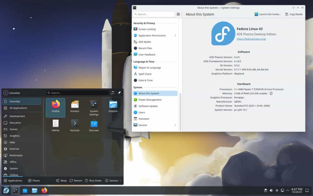 Fedora Workstation 43 KDE Edition