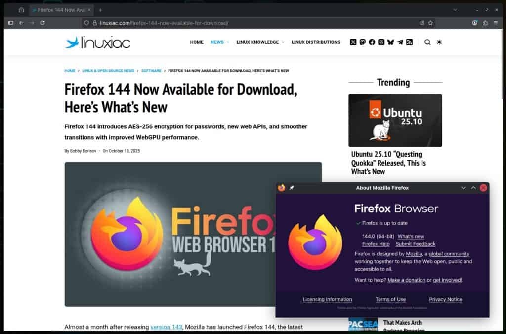 Mozilla Firefox 144 Web Browser