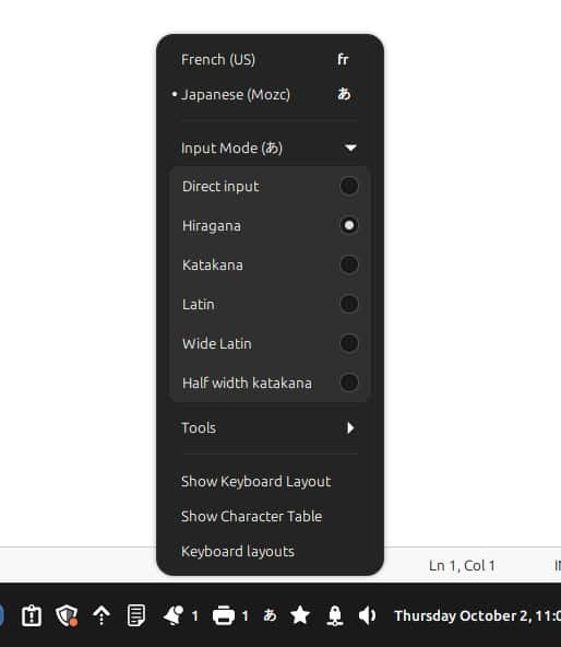 Cinamon keyboard applet.