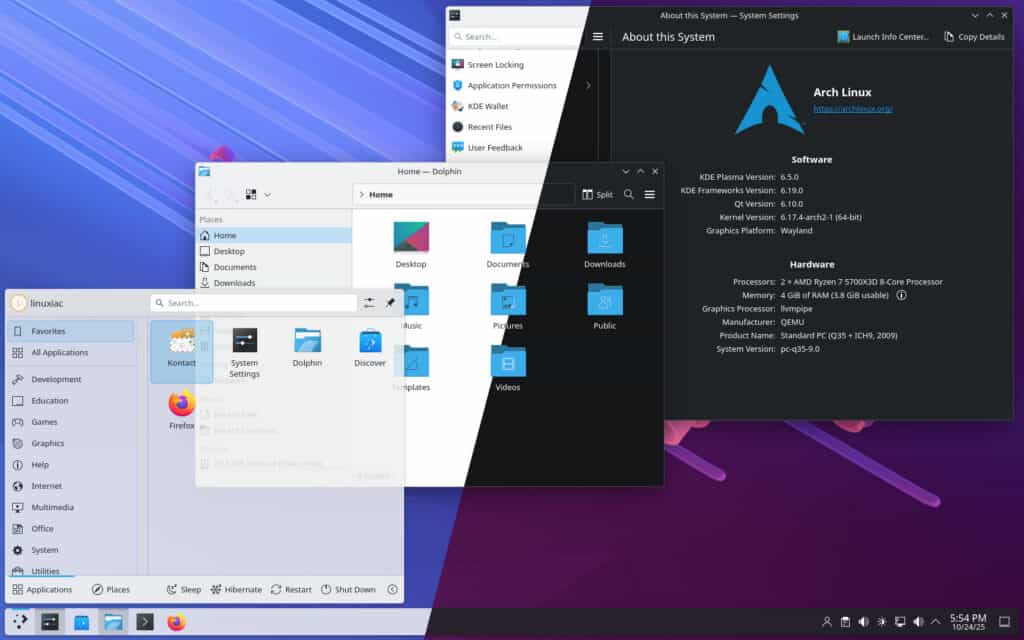 KDE Plasma 6.5 desktop environment on Arch Linux