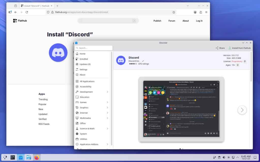 Discover тепер підтримує відкриття 'flatpak+https://' URL.