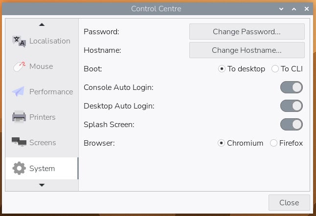 The new Raspberry PI OS Control Center.