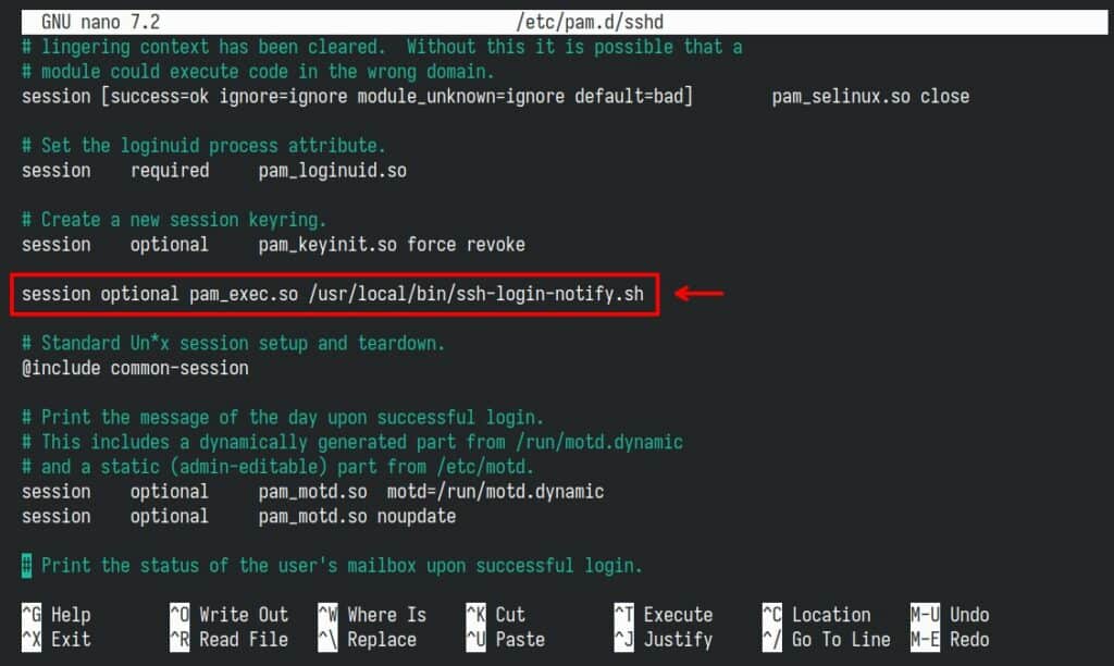 Enable SSH login alerts using PAM.