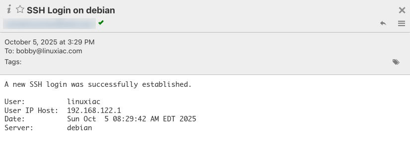 The SSH login notification has been sent successfully.