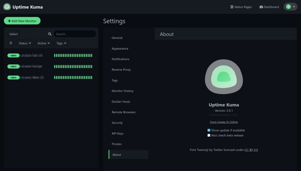 Uptime Kuma 2.0 open-source uptime monitoring tool.