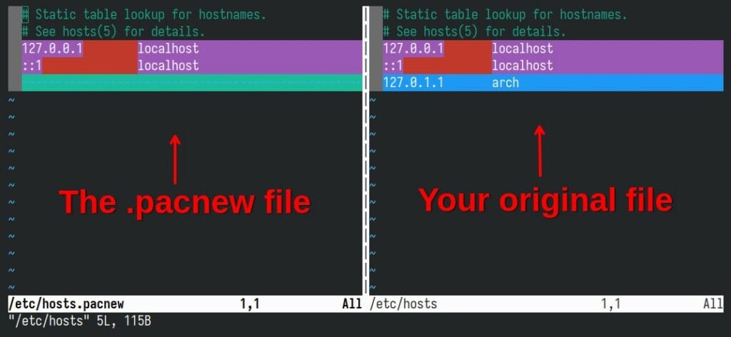 Reviewing differences with vimdiff.