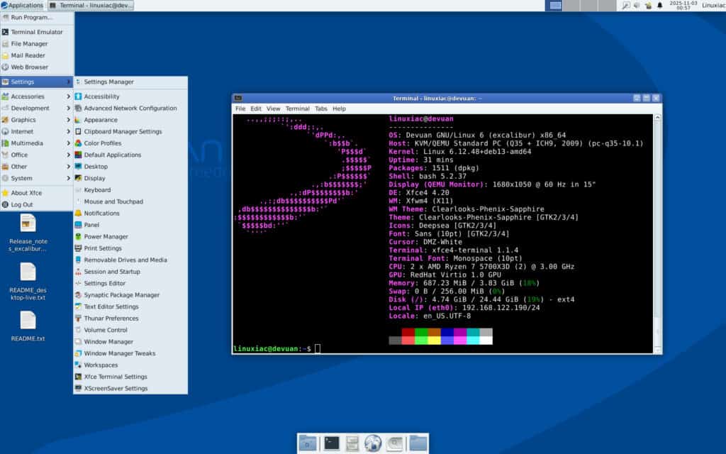Devuan 6 “Excalibur” Xfce Desktop