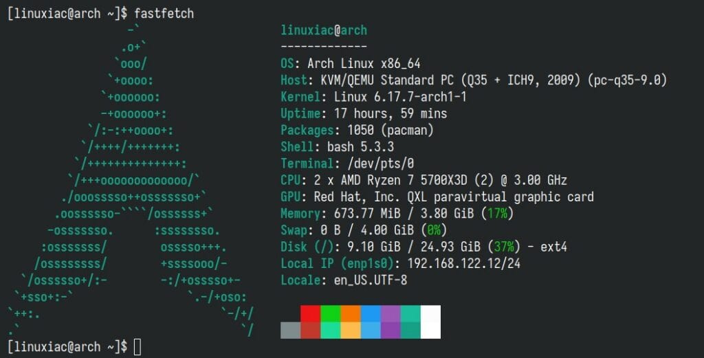 Fastfetch system information tool.