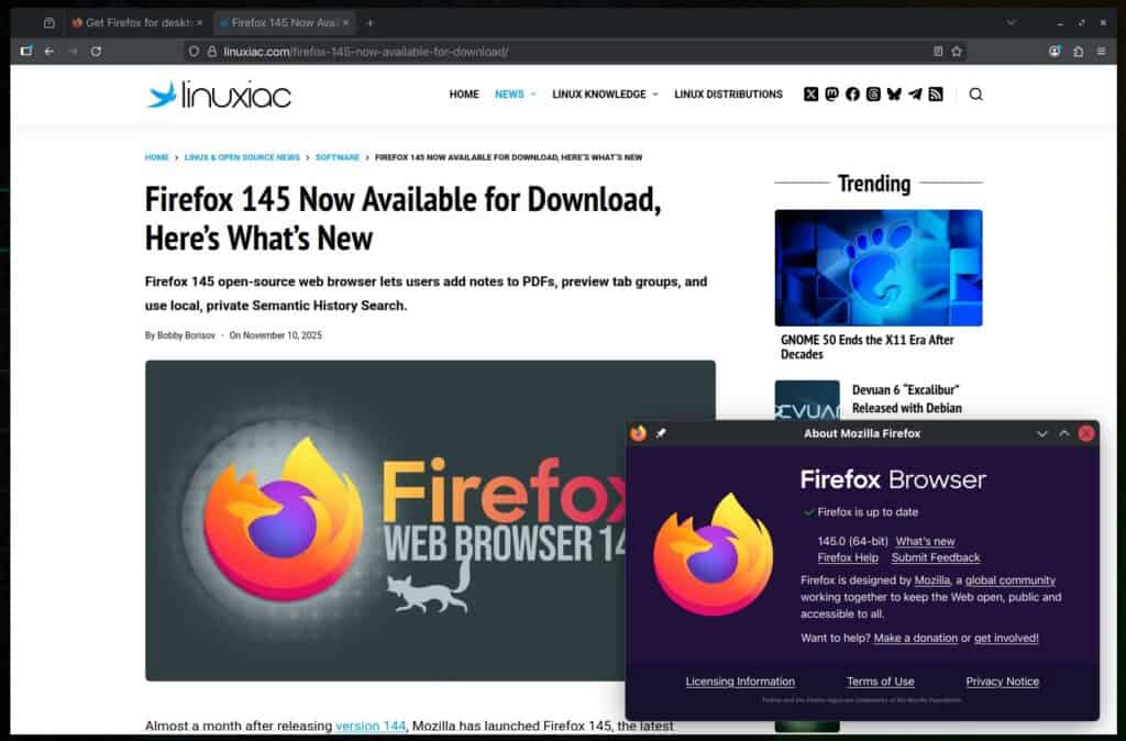 Mozilla Firefox 145 Web Browser