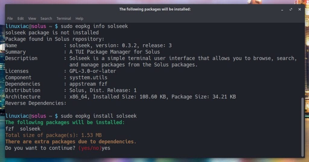 Solseek is now available for installation directly from the distro's repos.