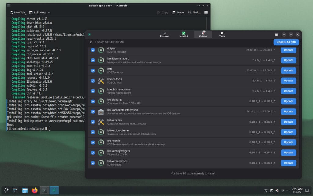 Nebula - новий графічний інтерфейс для керування пакетами в Void.