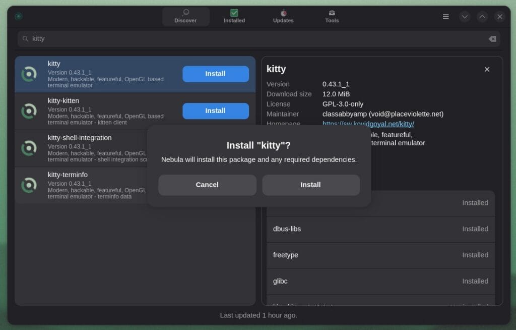 Встановлення пакету на Void Linux за допомогою Nebula.