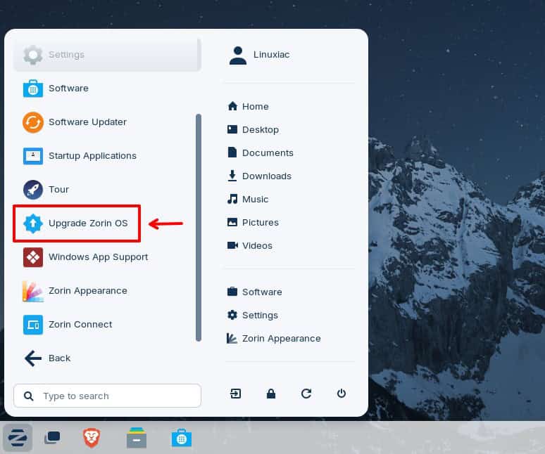 Open the Upgrade Zorin OS app. 