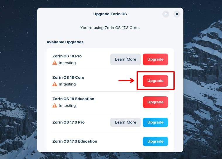 Select the Zorin version you are currently using.
