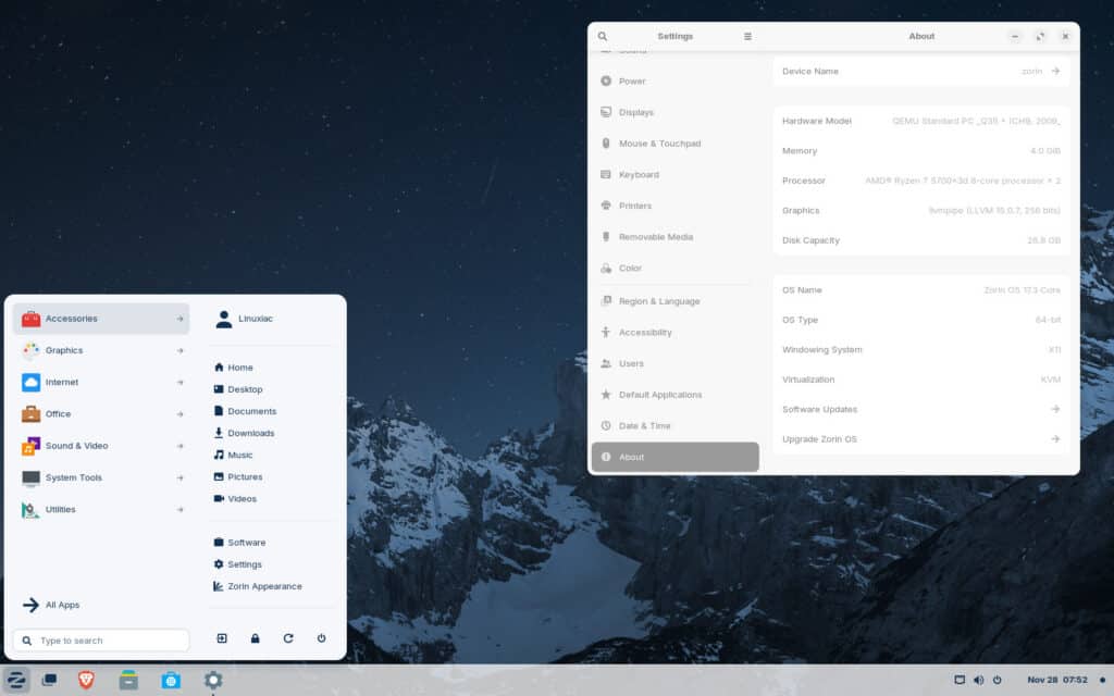 The fully upgraded Zorin OS 17.3 before starting the upgrade to Zorin OS 18.