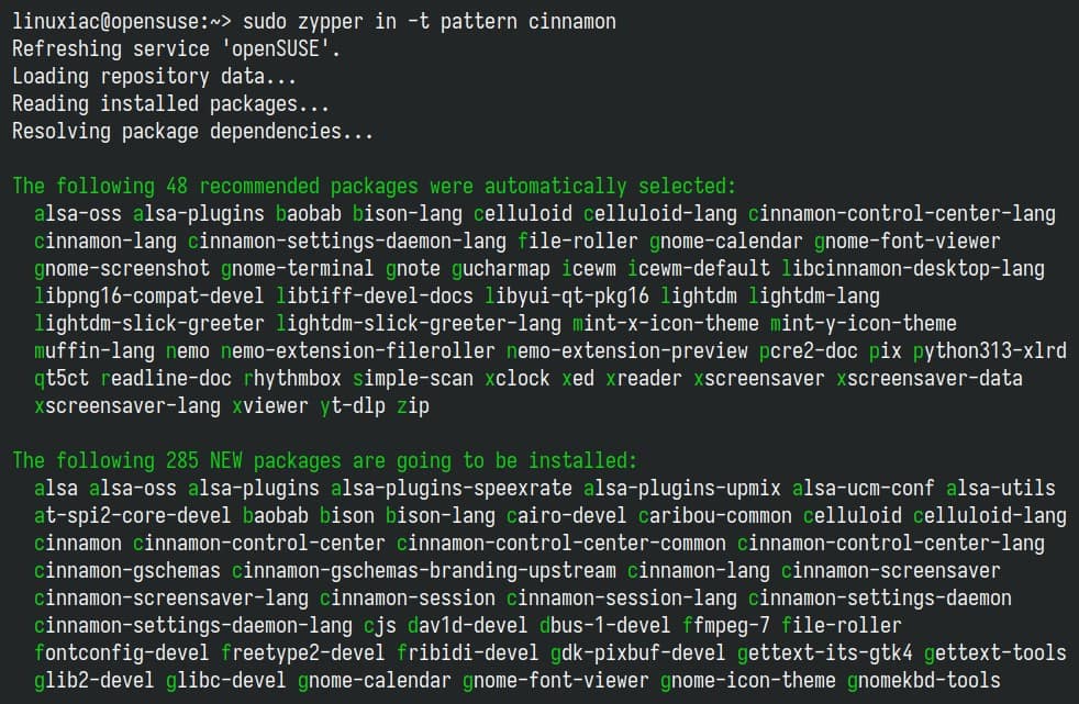Installing a pattern (a package group) in openSUSE.