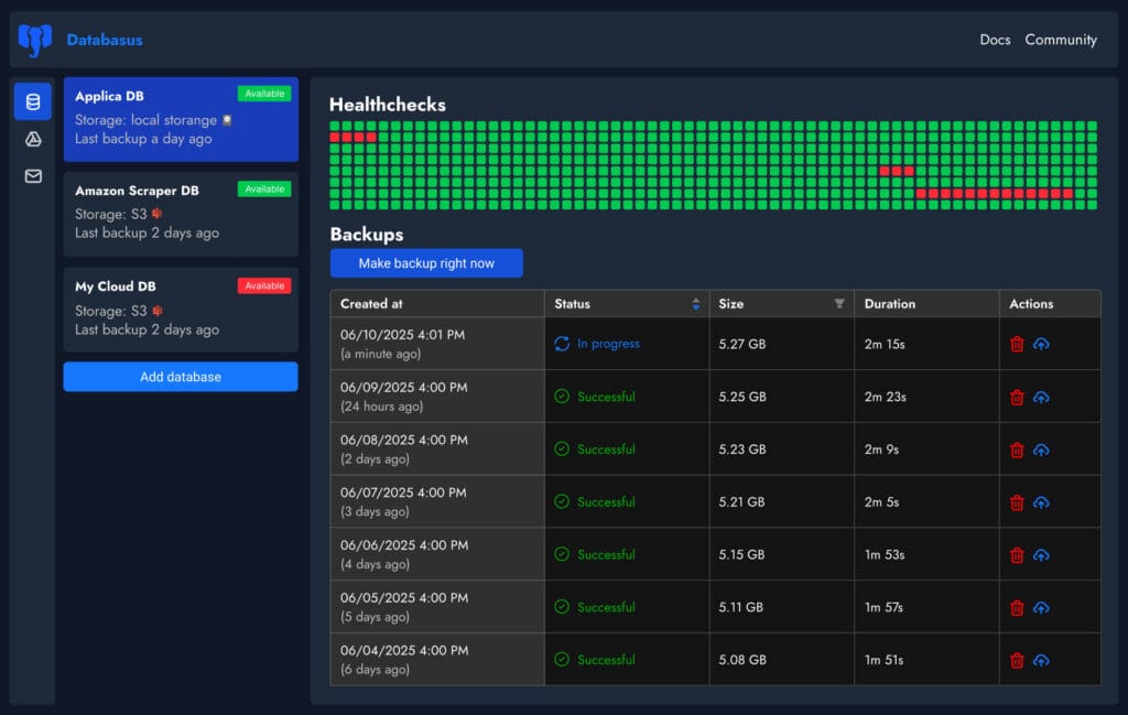 PostgreSQL backup tool with support for MySQL and MongoDB.