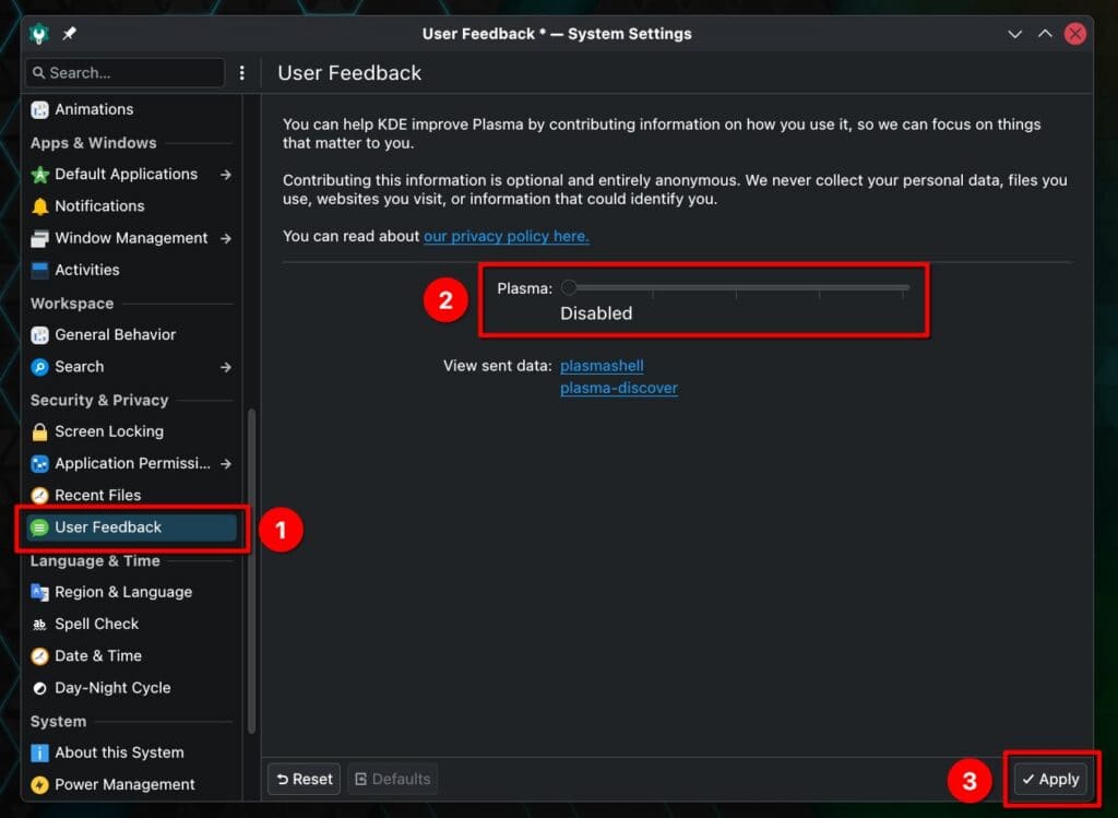 Enabling user feedback in KDE Plasma.