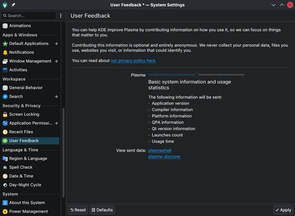 Basic system information and usage statistics.