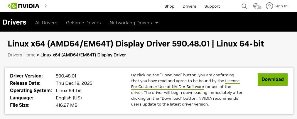 NVIDIA Linux display driver 590.48 now available for download.