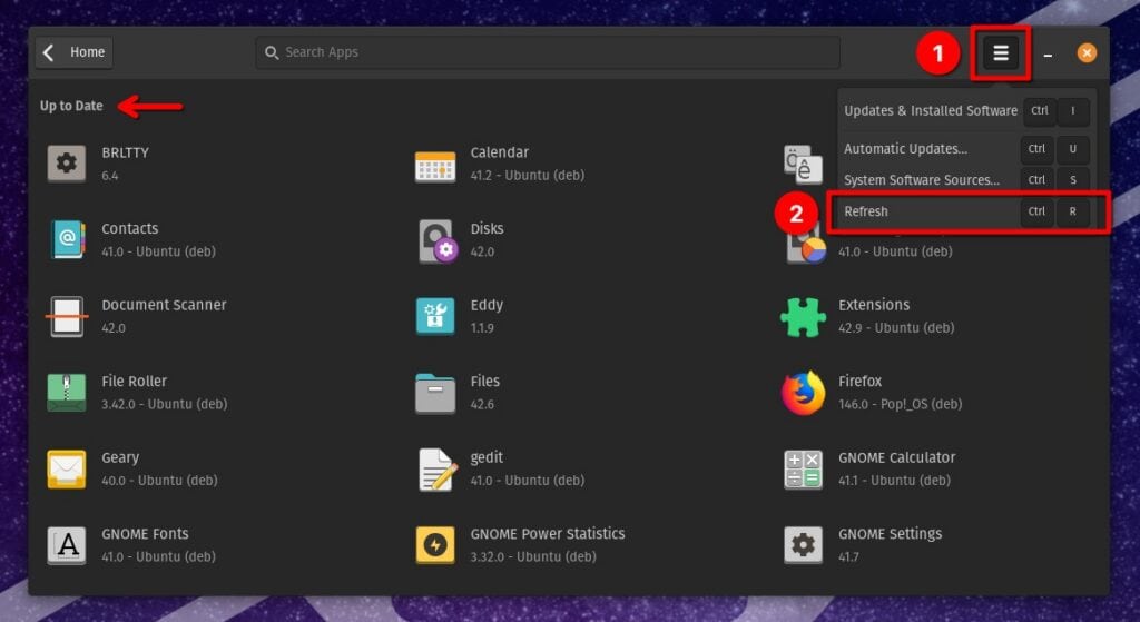 A fully updated Pop!_OS 22.04 LTS system.
