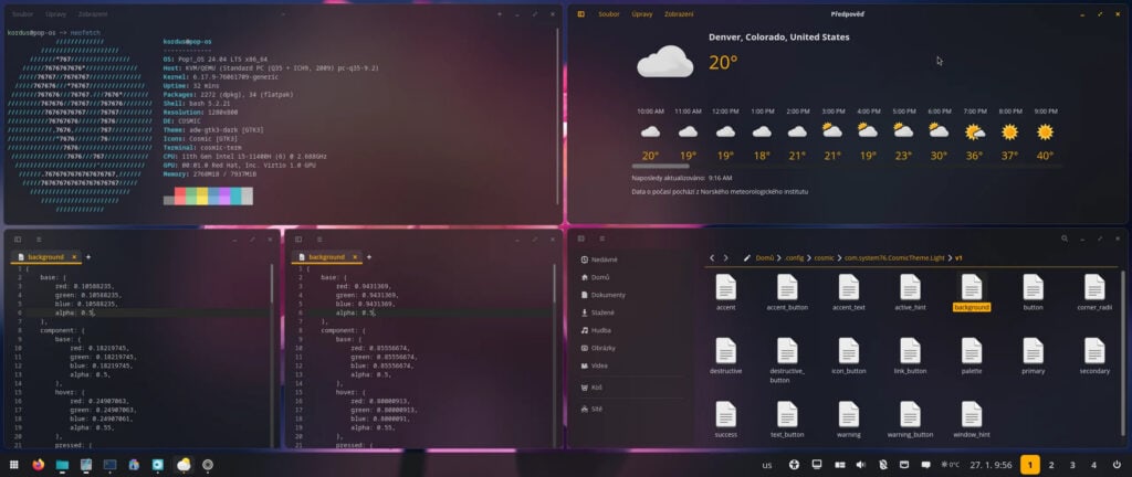 COSMIC desktop with a frosted glass effect.