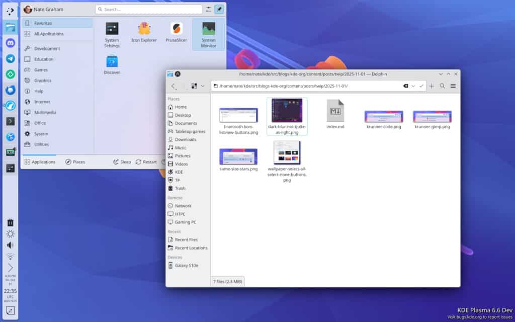 KDE Plasma 6.6 with borders around frames.