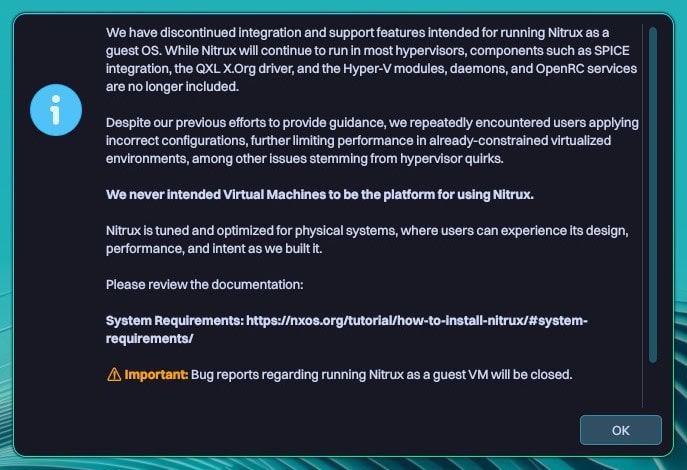 Nitrux 5.1 drops VM support