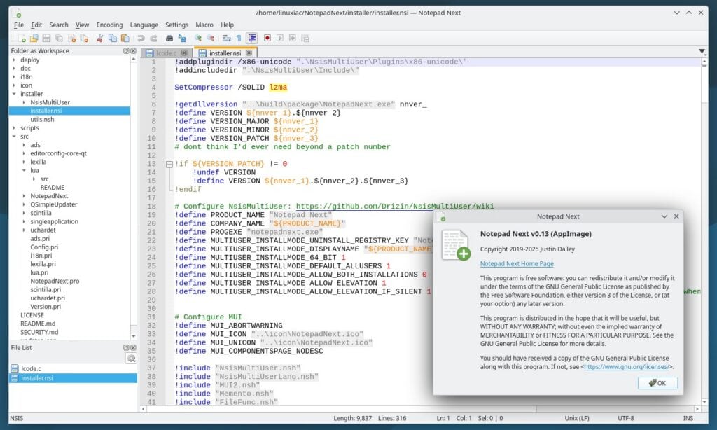 NotepadNext 0.13 code editor.
