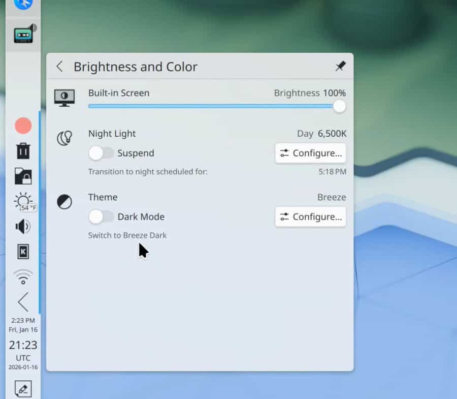 KDE Plasma 6.7 миттєве перемикання між світлим і темним режимами.