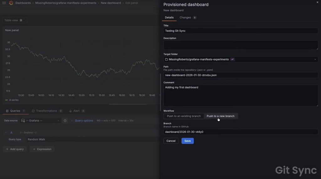 Git Sync is now available in public preview in Grafana Cloud and experimental in Grafana Enterprise and OSS.
