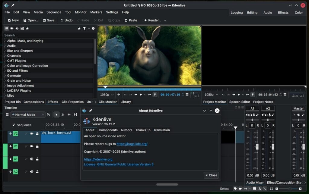 Kdenlive 25.12.2 Video Editor.
