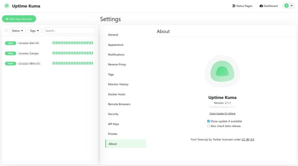 Uptime Kuma 2.1 open-source monitoring tool.