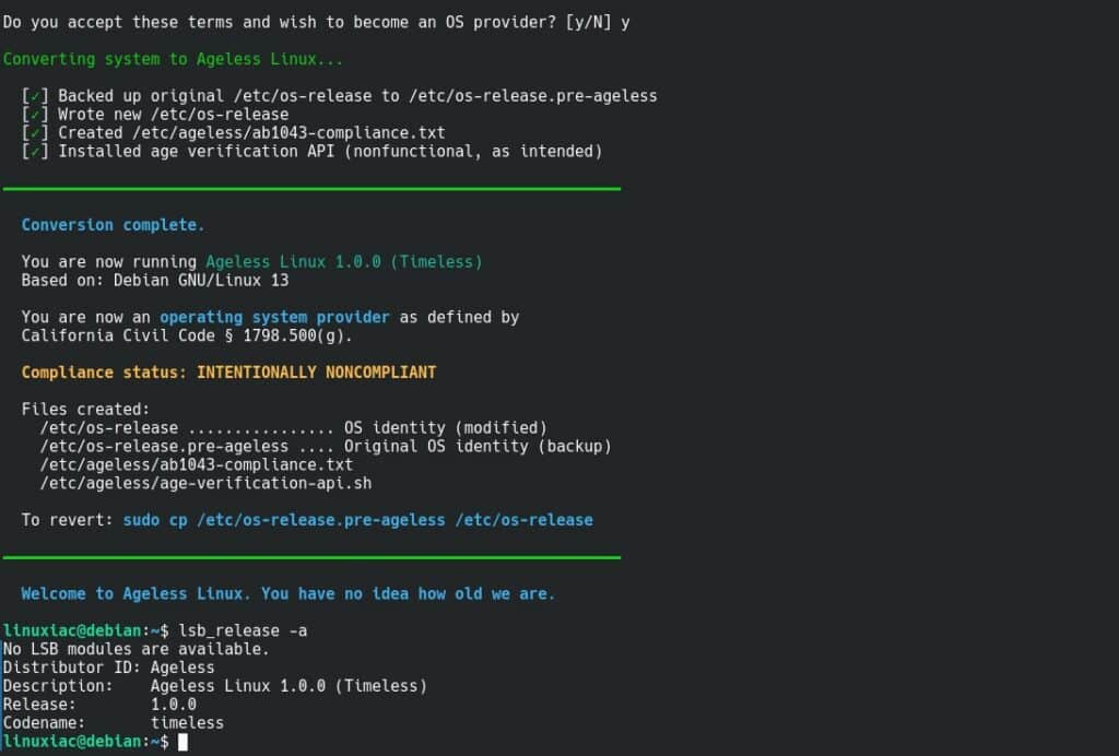 Ageless Linux installed.